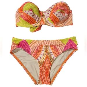 Echo Design Havana Geo Underwire Strapless Top Matching Bikini Bottom Small NEW